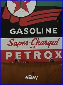 1958 Sky Chief Texaco Gasoline Sign Super-Charged Petrox Gas Pump Porcelain Sign