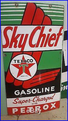 1958 Texaco Sky Chief Petrox Porcelain Gas Pump Plates Matched Set, Rare Find