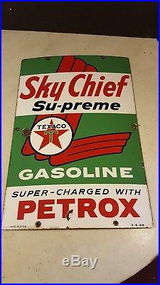 1959 Texaco Sky Chief Gasoline Porcelain Sign Gas Pump