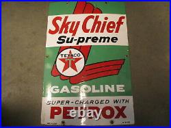 1959 Texaco Sky Chief Su-Preme Petrox Gas Pump Plate Porcelain Sign 12 x 18