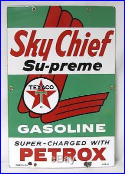 1960 Texaco Sky Chief PETROX Porcelain Gas Pump Plate Motor Oil Sign Old Orig