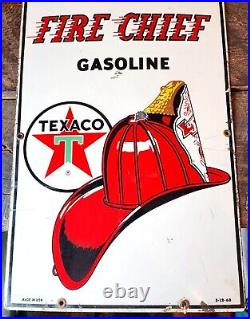 1960s LARGE ORIGINAL & AUTHENTIC''TEXACO FIRE CHIEF 18x12 INCH PORCELAIN SIGN