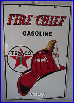 1960s TEXACO Fire Chief Porcelain SIGN Gas Pump Plate Station ORIGINAL 18x12