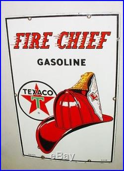 1961 Texaco Fire Chief Gasoline Porcelain Gas Pump Sign Beautiful