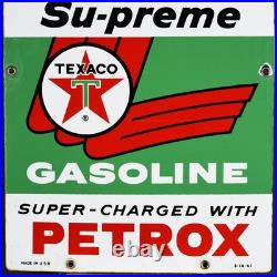1961 Texaco Sky Chief Su-preme Gasoline Porcelain Pump Plate