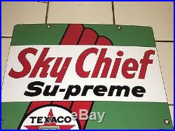 1961 VinTage TEXACO SKY-CHIEF PETROX Gas Pump Plate Station PORCELAIN Sign Oil