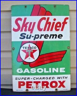 1961 Vintage TEXACO SKY CHIEF SUPREME Porcelain Enamel Gas Pump Advertising Sign