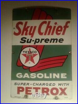 1962 TEXACO Sky Chief Porcelain Vintage Pump Plate Gas Station Sign Antique