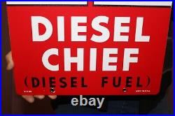 1962 Texaco Diesel Chief Fuel Gas Station Pump Plate 18 Porcelain Metal Sign