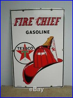 1962 Texaco Fire Chief Porcelain Gas Pump Plate Sign. 18 x 12