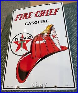 1962 Texaco Fire Chief Porcelain Metal Gas Pump Plate New Unused