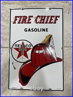 1962 Texaco Fire Chief Porcelain Pump Plate Sign original has all grommets