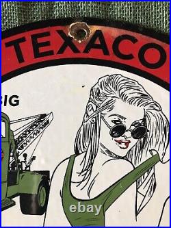 1962 Vintage Style Trisha's Texaco Towing 12 Inch Porcelain Pump Plate Sign