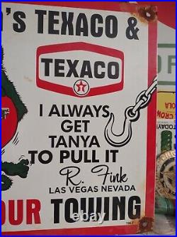 1963 Tanya's Texaco Towing 12 Porcelain Gas Pump Sign Rat Fink Hot Rod