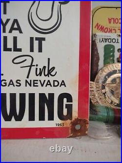 1963 Tanya's Texaco Towing 12 Porcelain Gas Pump Sign Rat Fink Hot Rod