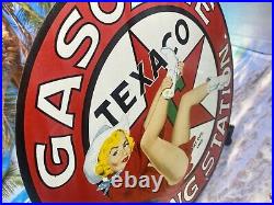 1969 Vintage''texaco Gasoline'' Gas & Oil Pump Plate 12 Inches Porcelain Sign