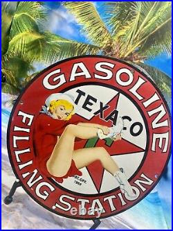 1969 Vintage''texaco Gasoline'' Gas & Oil Pump Plate 12 Inches Porcelain Sign