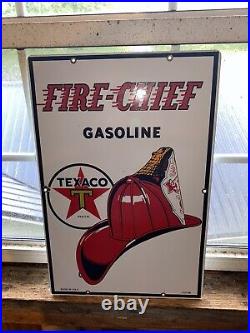 1990 Texaco Fire Chief Porcelain Enamel Dealer Sign Oil Gas Pump Plate