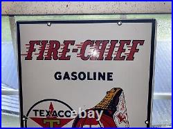1990 Texaco Fire Chief Porcelain Enamel Dealer Sign Oil Gas Pump Plate