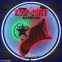 24X24 Texaco Fire Chief Porcelain Gasoline Gas Pump Neon Sign Light FREE SHIP