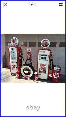 2Texaco Gas Pumps Eco Airmeter Tire And Trash Can Complete Set CAN SHIP