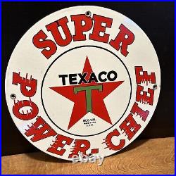 2-17-31 Vintage Style''texaco Power Chief'' Pump Plate 12 Inchs Porcelain Sign