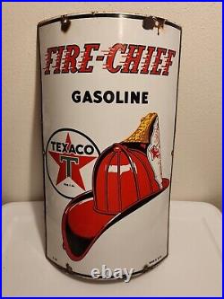 2 Antique USA 1940 TEXACO FIRE CHIEF Porcelain CURVED Signs Gas Pump Station