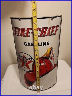 2 Antique USA 1940 TEXACO FIRE CHIEF Porcelain CURVED Signs Gas Pump Station