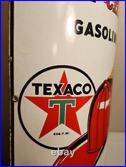 2 Antique USA 1940 TEXACO FIRE CHIEF Porcelain CURVED Signs Gas Pump Station