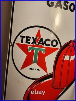 2 Antique USA 1940 TEXACO FIRE CHIEF Porcelain CURVED Signs Gas Pump Station