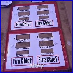 2 Bennett Texaco Fire Chief Dual Gas Pump Face Plates Original Porcelain Set