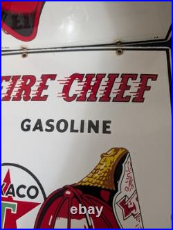 2 TEXACO vintage FIRE CHIEF gas pump porcelain plates 3/8/63 & 3/4/58 nice cond
