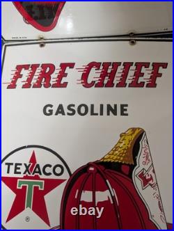 2 TEXACO vintage FIRE CHIEF gas pump porcelain plates 3/8/63 & 3/4/58 nice cond