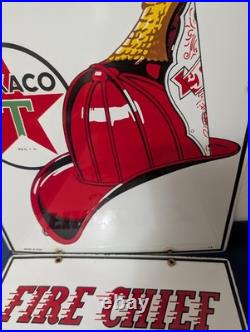 2 TEXACO vintage FIRE CHIEF gas pump porcelain plates 3/8/63 & 3/4/58 nice cond