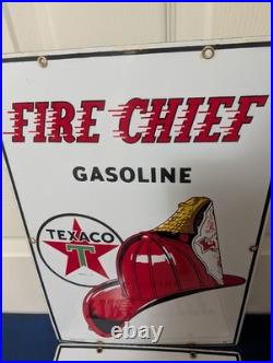 2 TEXACO vintage FIRE CHIEF gas pump porcelain plates 3/8/63 & 3/4/58 nice cond