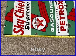 2 Vintage 1959 Original SKY CHIEF SUPREME Gasoline Petrox Porcelain Pump Sign