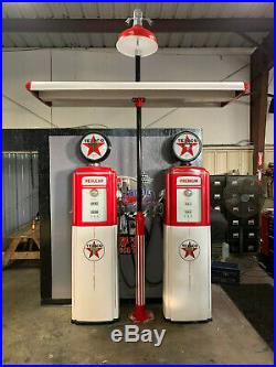 2 Vintage Gas Pumps With Light And Canopy For Sale