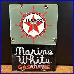 3-11-63 Vintage Style''texaco Marine White'' Porcelain Pump Plate 12x8 Inch USA