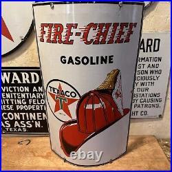 3-12-45 Original & Authentic''texaco Fire Chief'' 18x11 Inch Porcelain Sign