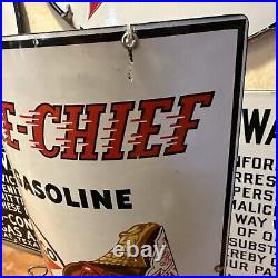 3-12-45 Original & Authentic''texaco Fire Chief'' 18x11 Inch Porcelain Sign