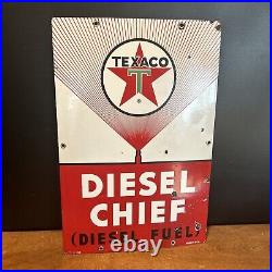 3-6-63 Original''texaco Diesel Chief'' Porcelain Pump Plate 12x18 In. USA