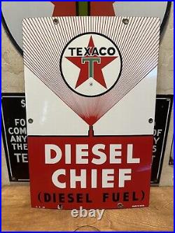 3-6-63 Original''texaco Diesel'' Pump Plate 12x18 Inch Porcelain Sign USA