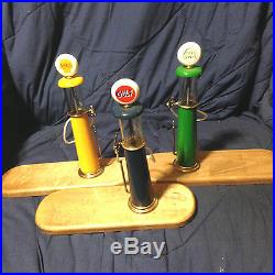 3 Miniature 1920's GAS PUMP REPLICA LIMITED EDITION Mounted by W. E. HULL Workshop