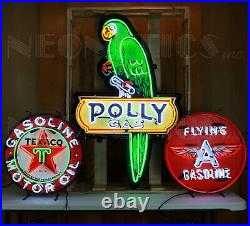 3 Neon Sign Collection Polly Gas Flying A Texaco Motor Oil Garage pump globe