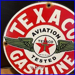 49 Vintage''texaco Aviation'' Gas & Oil Pump Plate 12 Inches Porcelain Sign