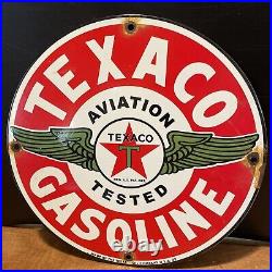49 Vintage''texaco Aviation'' Gas & Oil Pump Plate 12 Inches Porcelain Sign