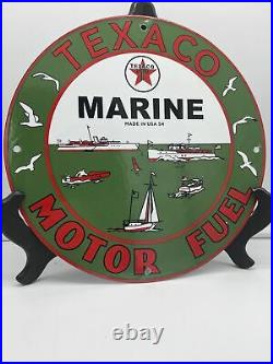 54 Vintage Style''texaco Marine Gasoline'' Porcelain Pump Plate 12 Inch USA