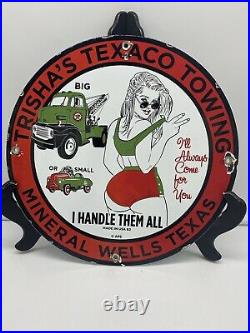 62 Vintage Style''trisha's Texaco Towing'' Porcelain Pump Plate 12 Inch USA