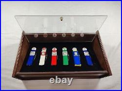 6 Franklin Mint Gas Pump Collector Knifes withDisplay Case Texaco Mobilgas, Etc