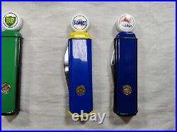 6 Franklin Mint Gas Pump Collector Knifes withDisplay Case Texaco Mobilgas, Etc